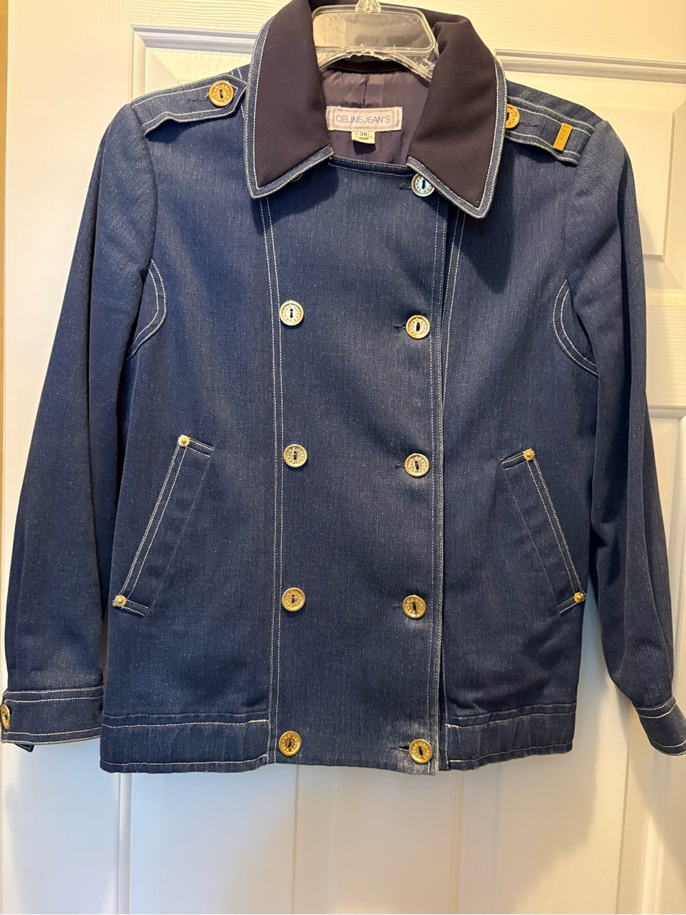 Celine rare vintage Denim Jacket with gold metal stamped Celine on shoulder - Picture 3 of 10
